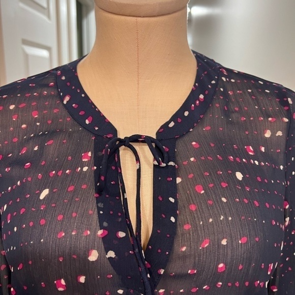 Banana Republic  New Sheer Long Sleeve Navy Blouse with Front Tie - Picture 5 of 11